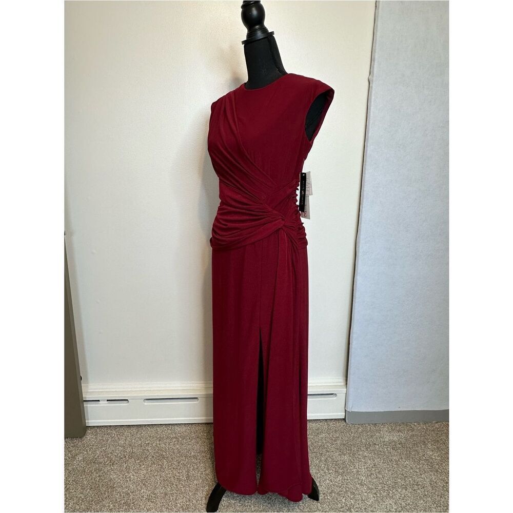 BETSY & ADAM Petite Cap Sleeve Gathered Gown Deep Burgundy Size 6P - Picture 15 of 17
